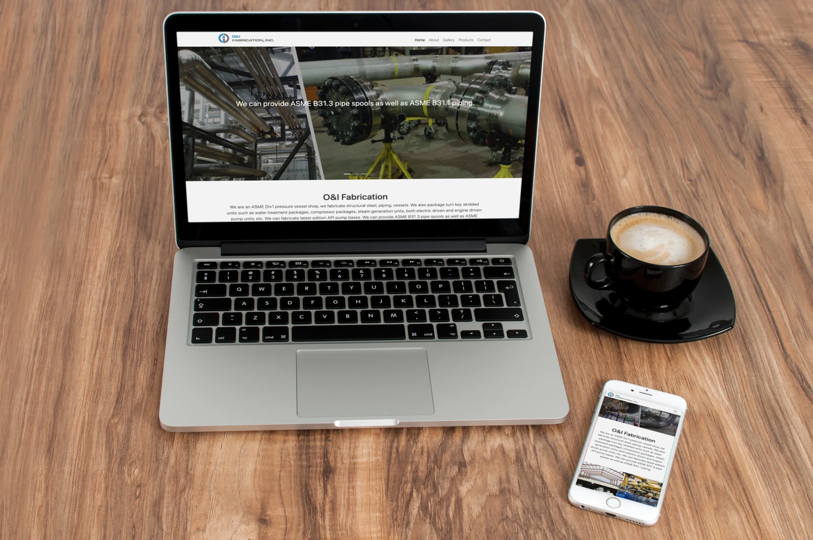 O&I Fabrication’s website displayed on a laptop and phone.