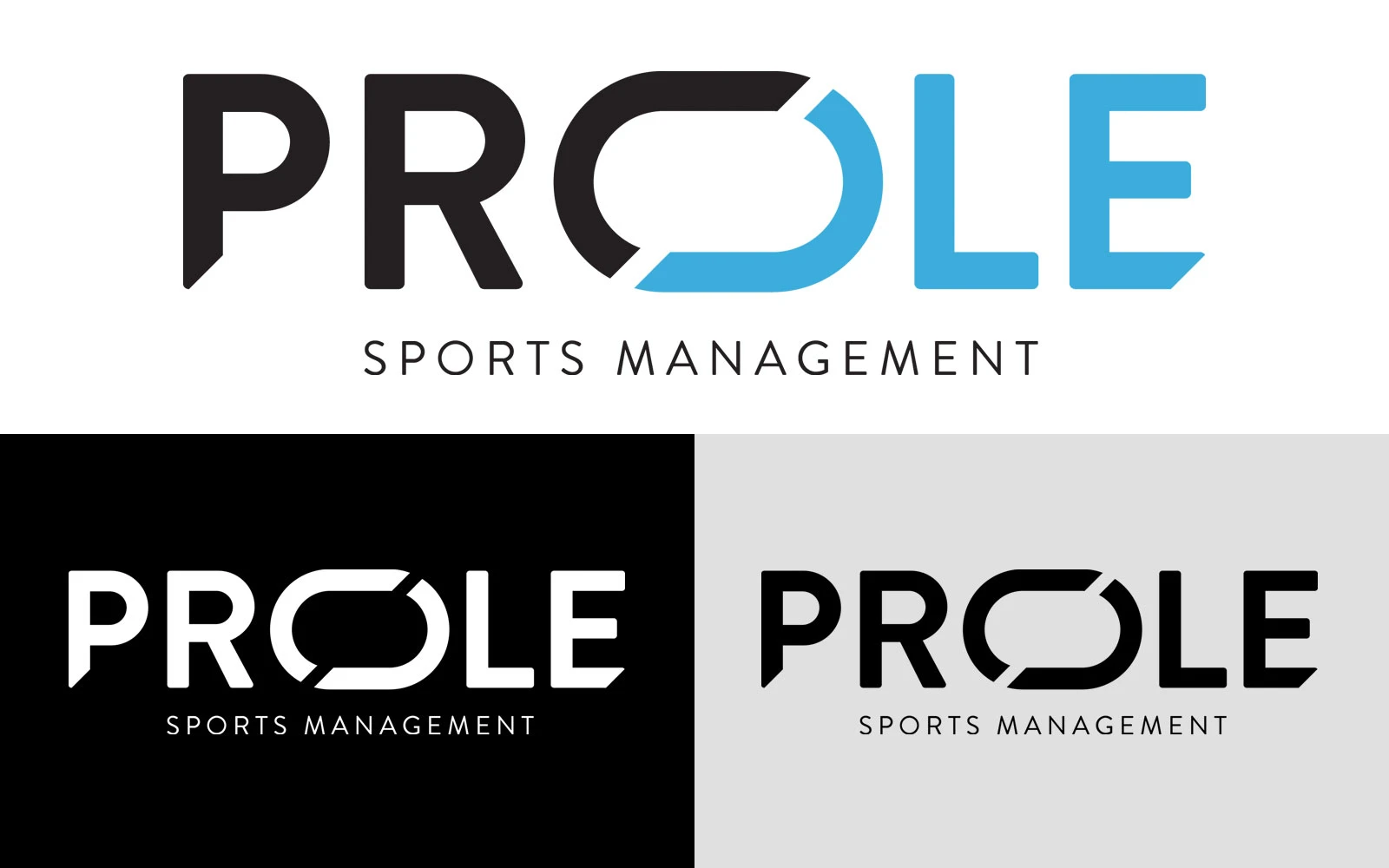 Prole Sports logo in blue, black, and white variations.