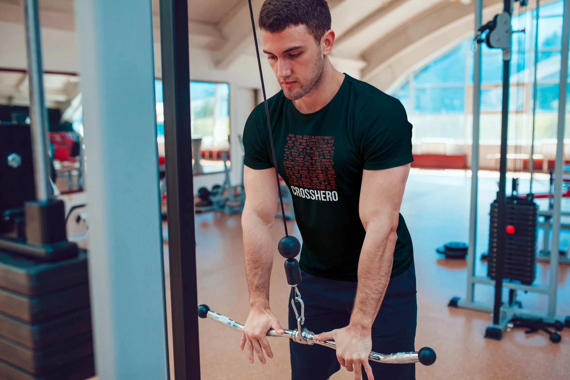 An athlete wearing a CrossHero T-shirt while training.